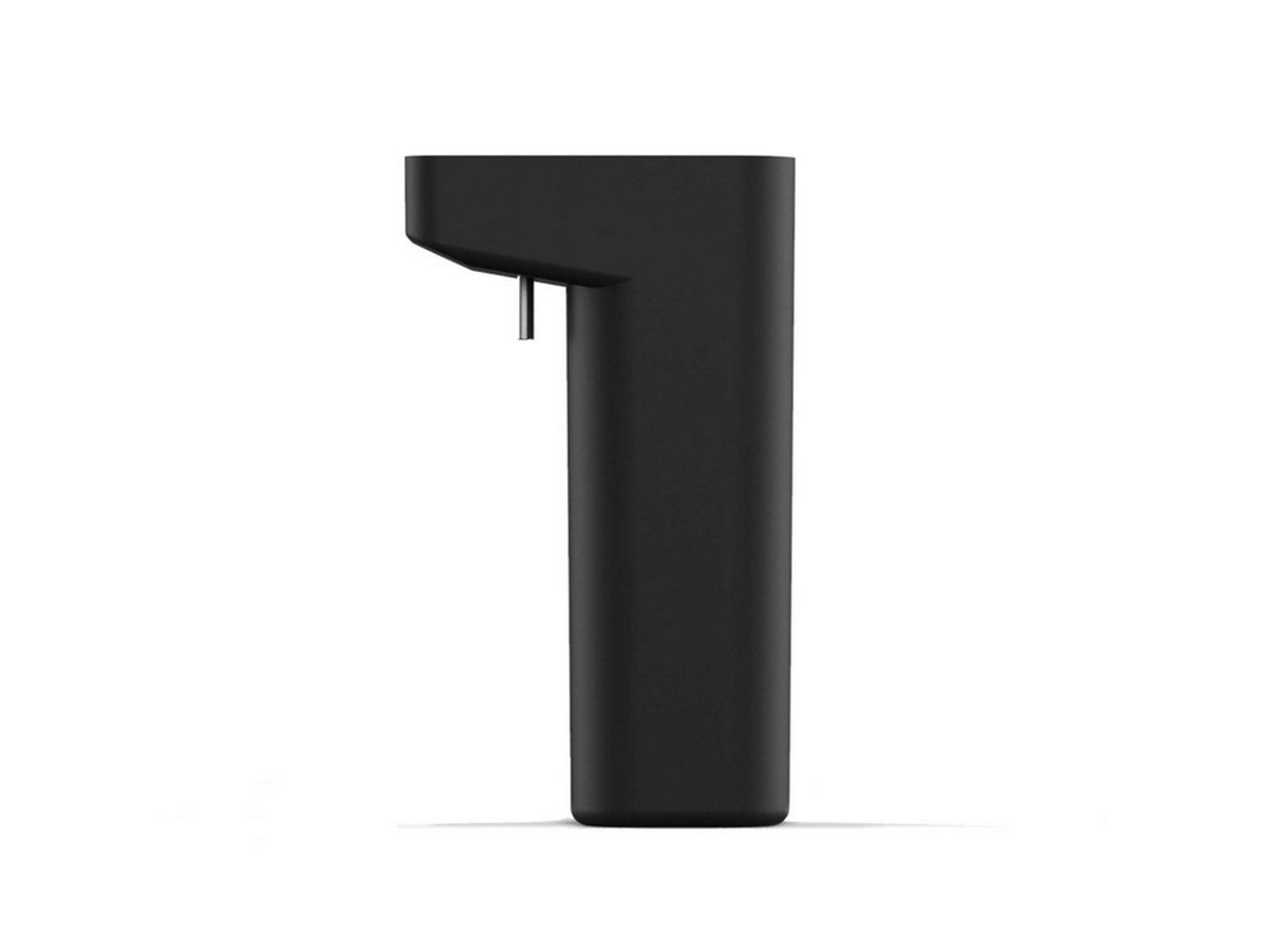 Un dispenser di sapone automatico nero con beccuccio stretto.