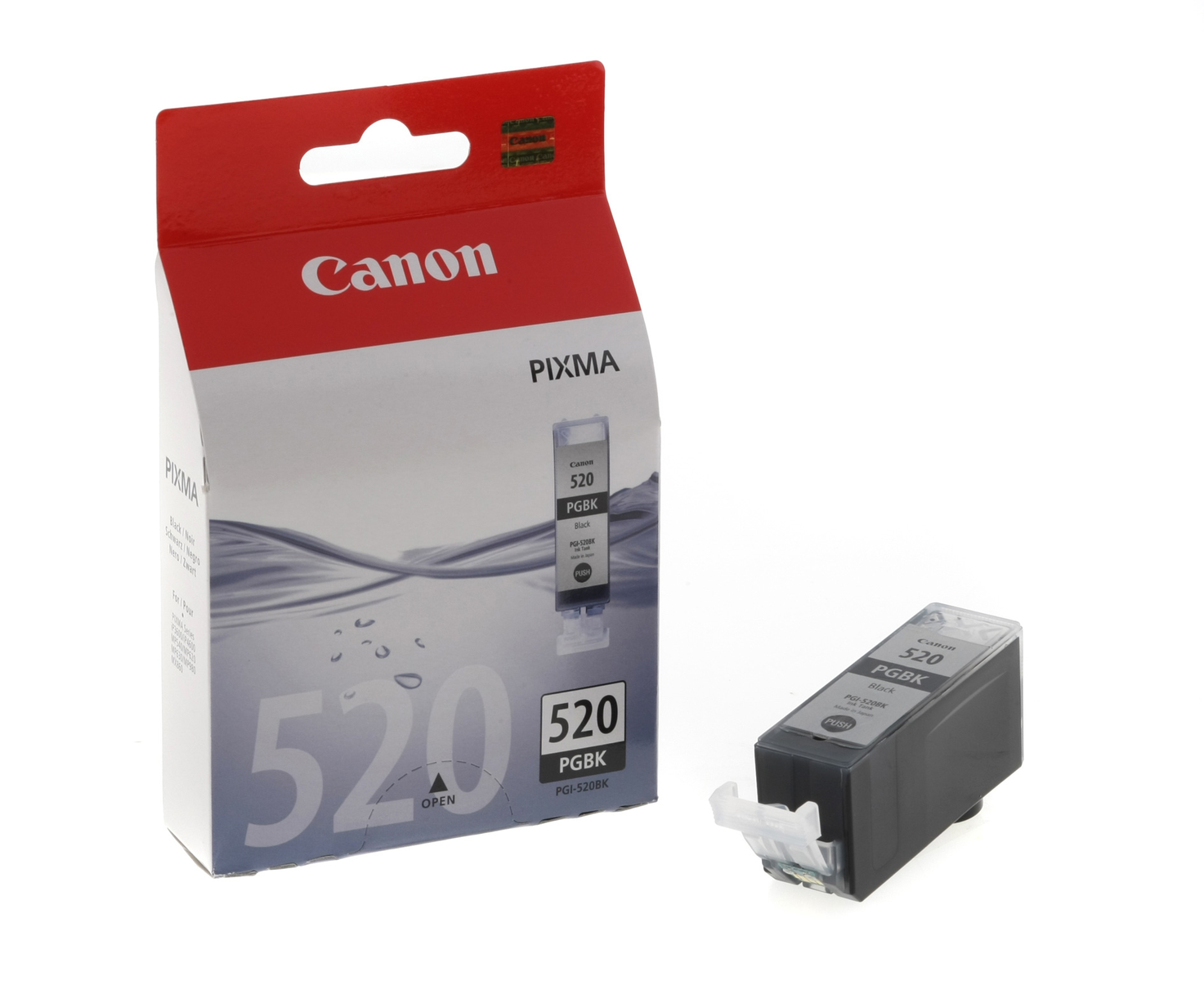 Confezione di cartucce d'inchiostro Canon PIXMA con cartuccia nera e cartuccia singola.