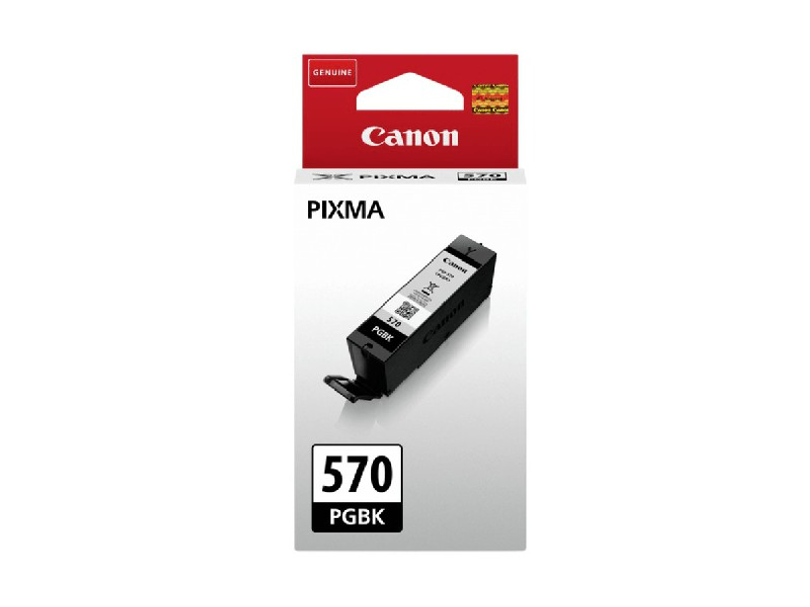 Canon Pixma 570 PGBK inktcartridge. Rode en witte doos met Canon logo, zwarte cartridge op witte achtergrond.