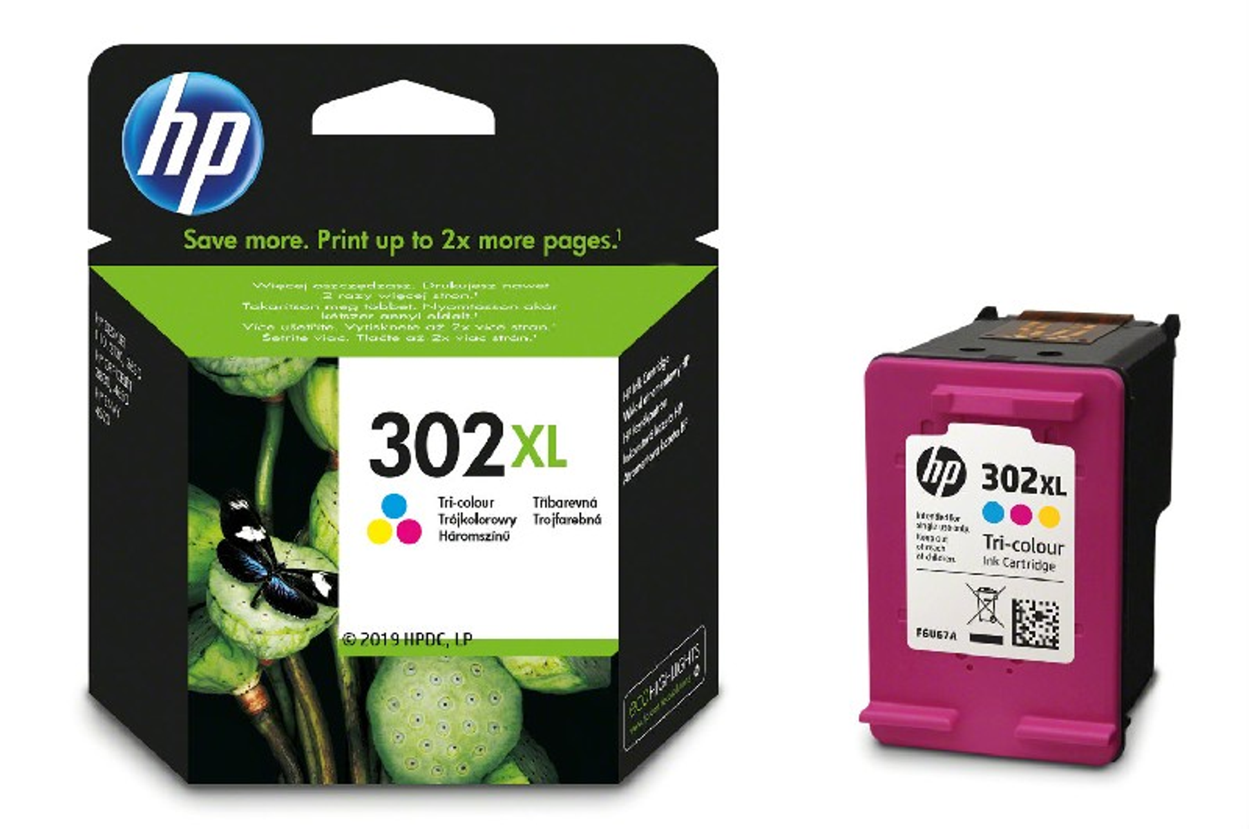 HP 302XL High Yield Tri-color Original Ink Cartridge Cyjan, Purpurowy, Żółty