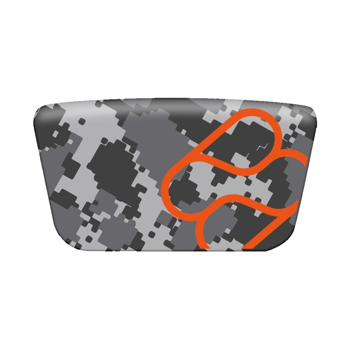 Osłona w kamuflażu do kontrolera gier z pomarańczowym logo.