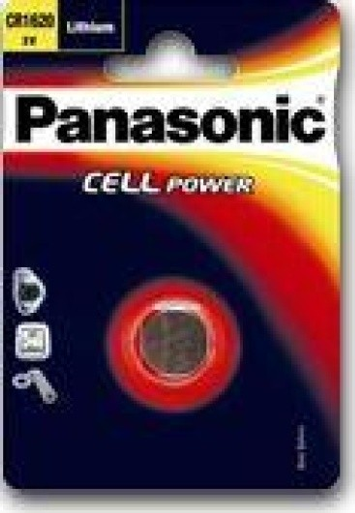 Un pacco batteria Panasonic CR1620. La batteria è rotonda e rossa, in una confezione blu e bianca.