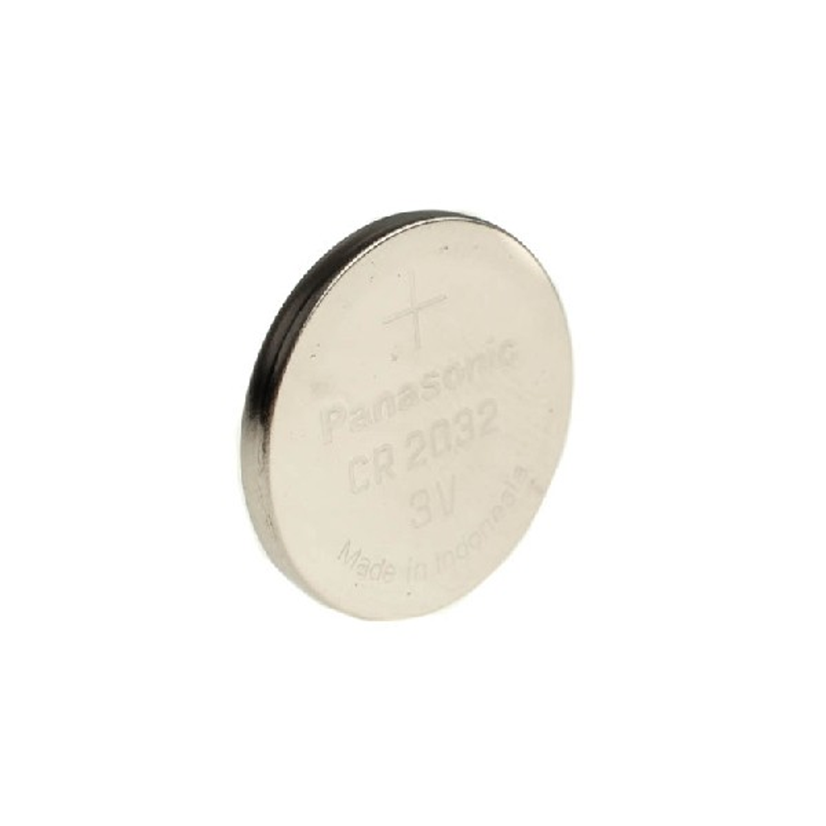 Silberne Panasonic CR2032 Batterie mit Pluszeichen.