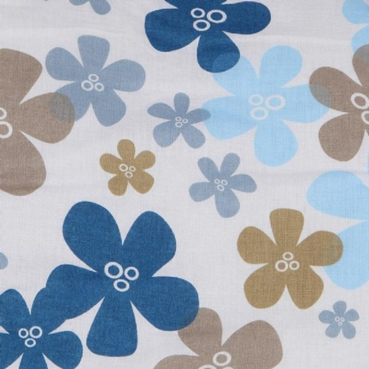 Sfondo bianco con un motivo floreale di fiori blu e marroni.