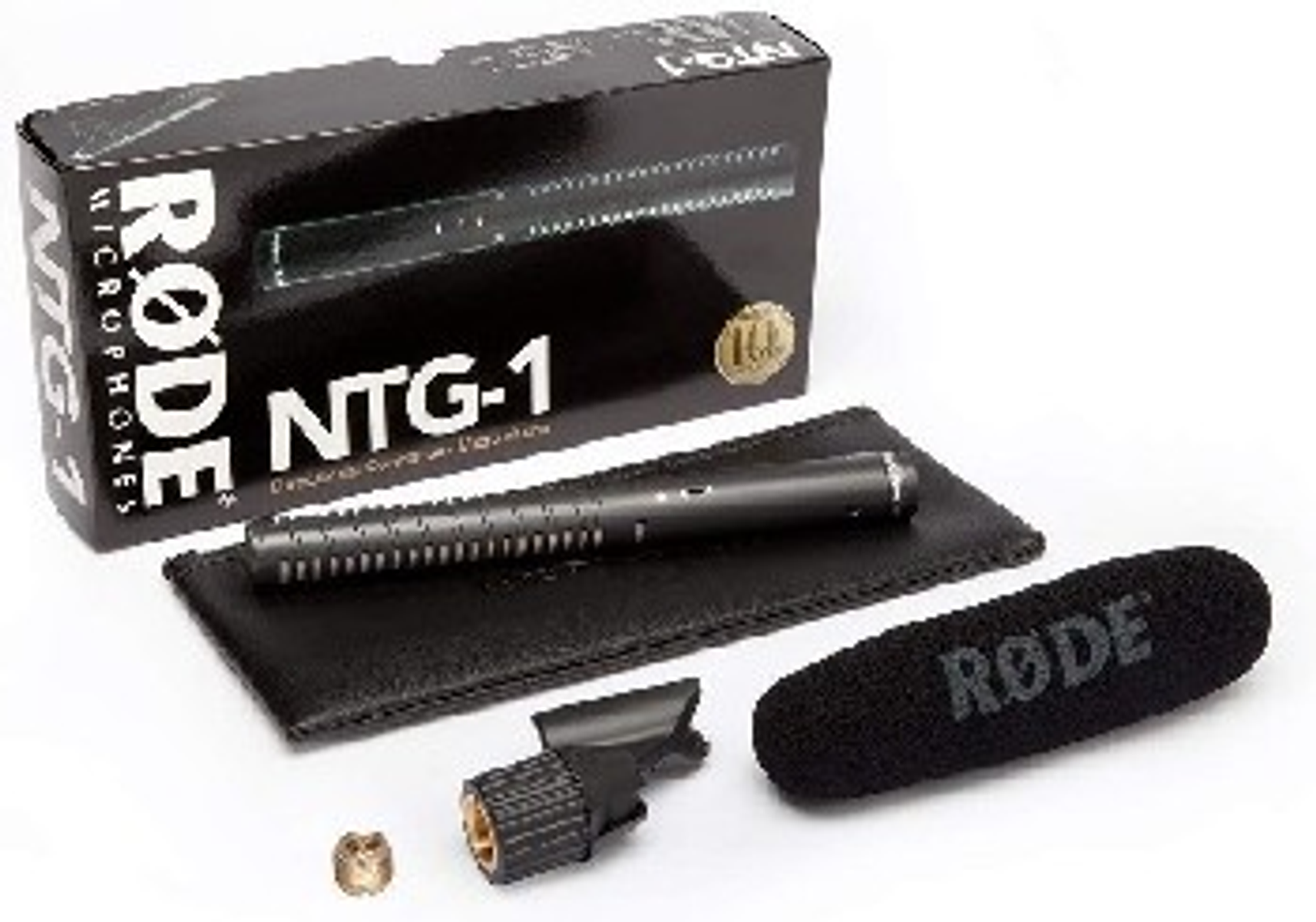 Kit de micrófono Rode NTG-1 con accesorios.