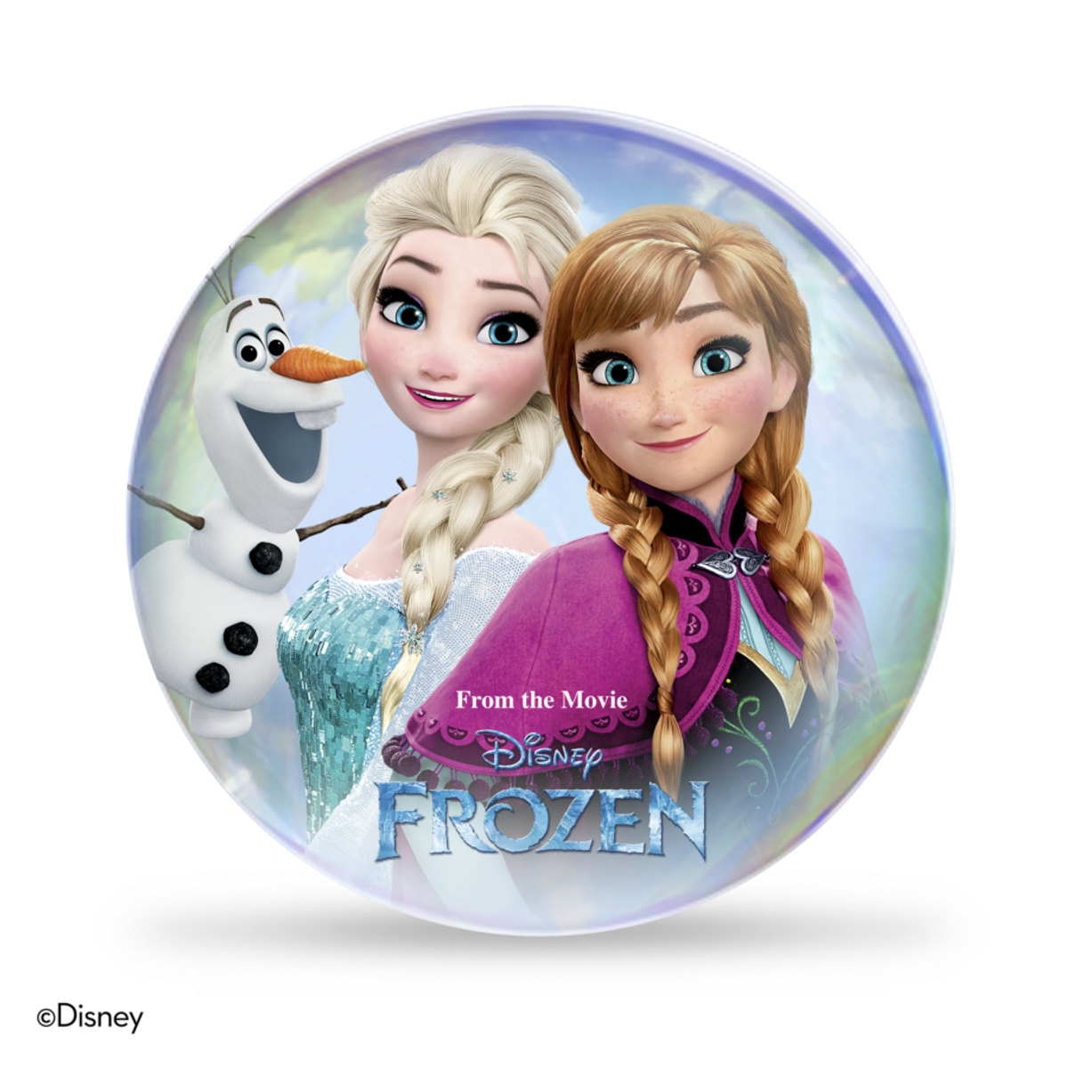 Postacie z filmu Kraina Lodu w bańce. Widoczne są Elsa, Anna i Olaf. Tytuł znajduje się na dole.