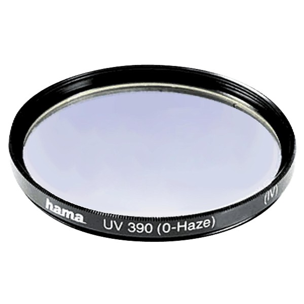 Filtro per fotocamera Hama UV 390 (0-Haze), bordo nero, lente trasparente.