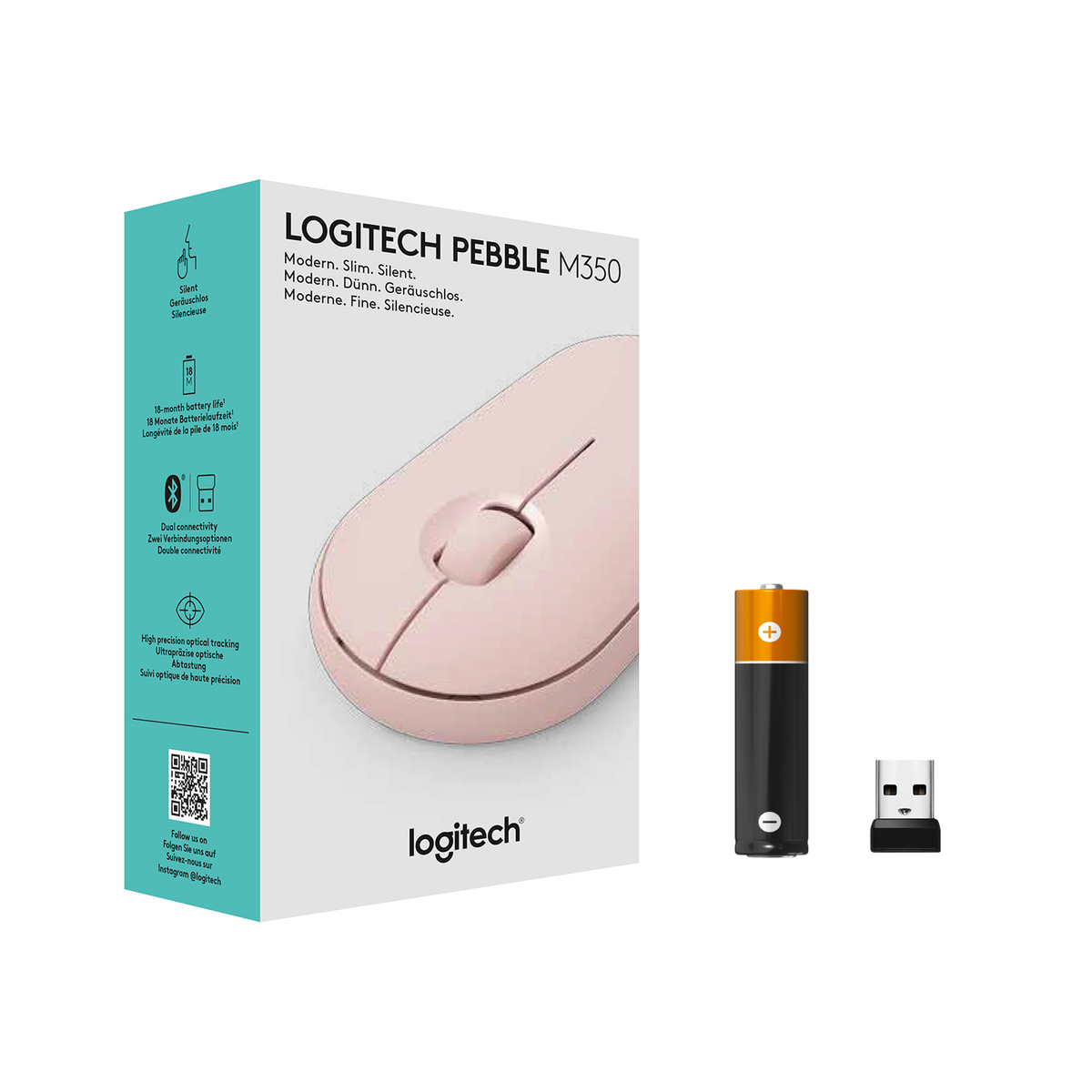 LOGITECH 910-005717 PEBBLE M350 ROSE Maus, Rosé | MediaMarkt 