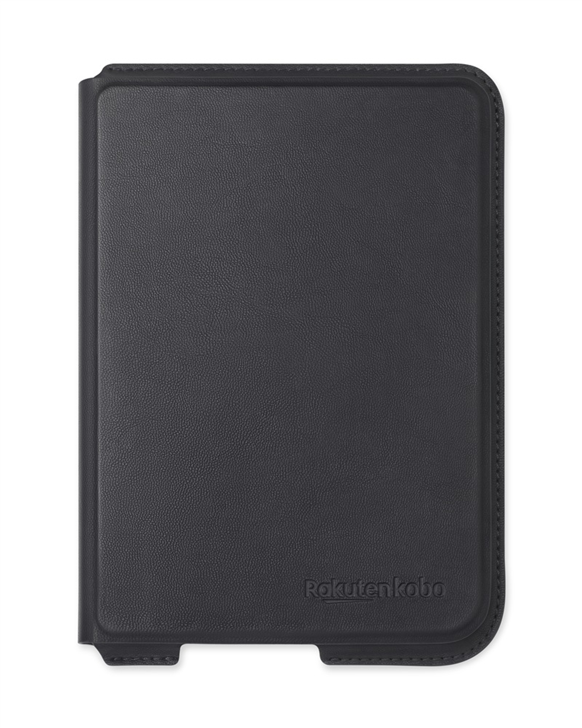 Funda negra para lector electrónico Rakuten Kobo. La funda está cerrada, con superficie lisa y texturizada.