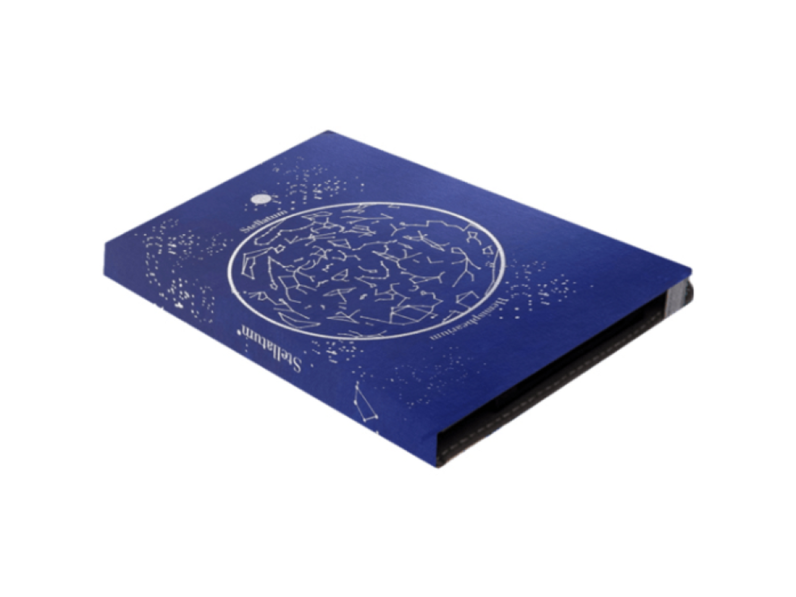 Libro azul con diseño de constelación. Texto en portada: Stellarium.