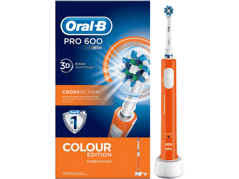 Cepillo eléctrico  Oral-B Set Pro 600 Cross Action, Pack de 2 unidades,  Recargable, Naranja/Verde