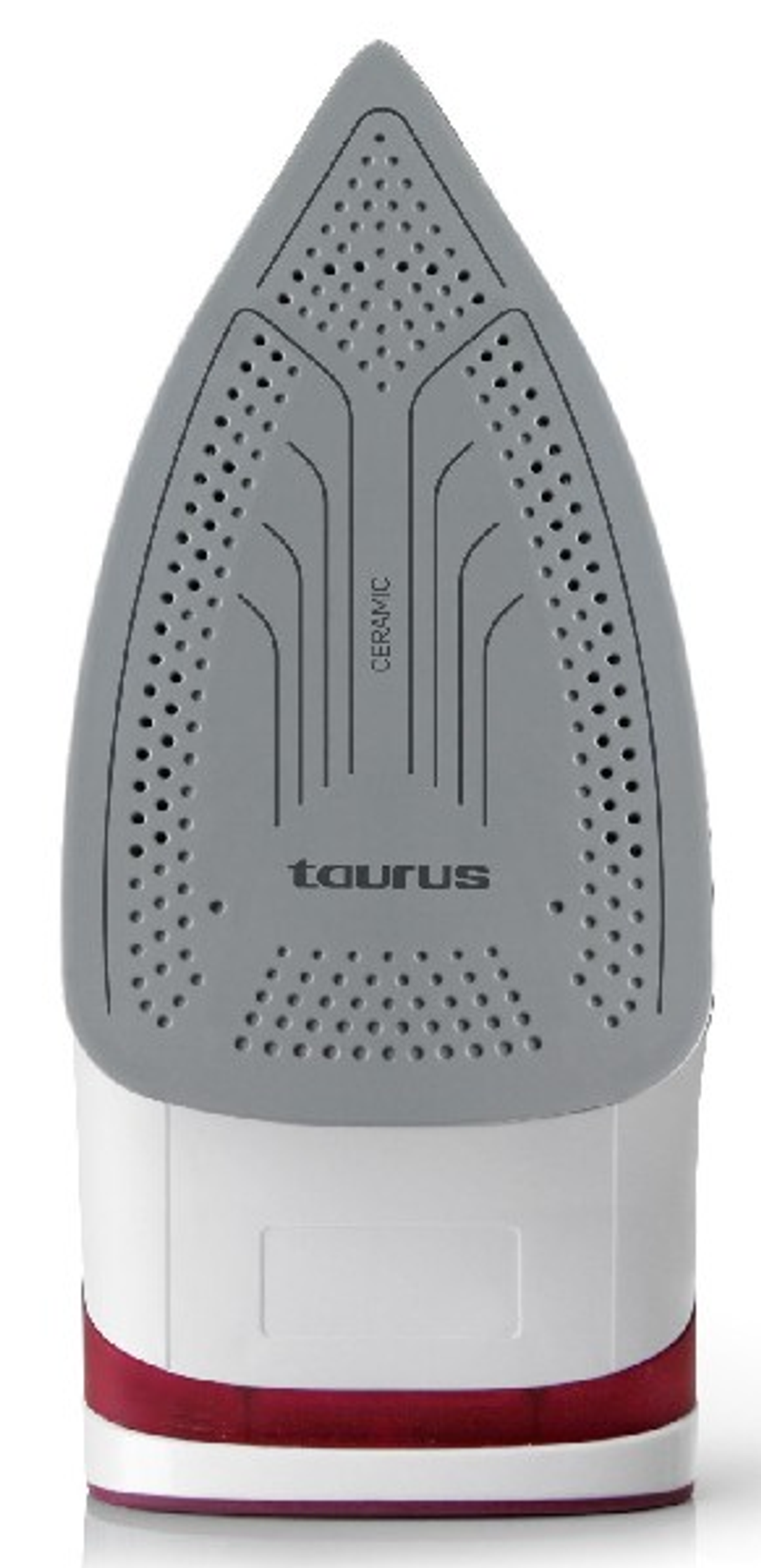 Zbliżenie stopy żelazka. Szara ceramiczna powierzchnia z otworami.