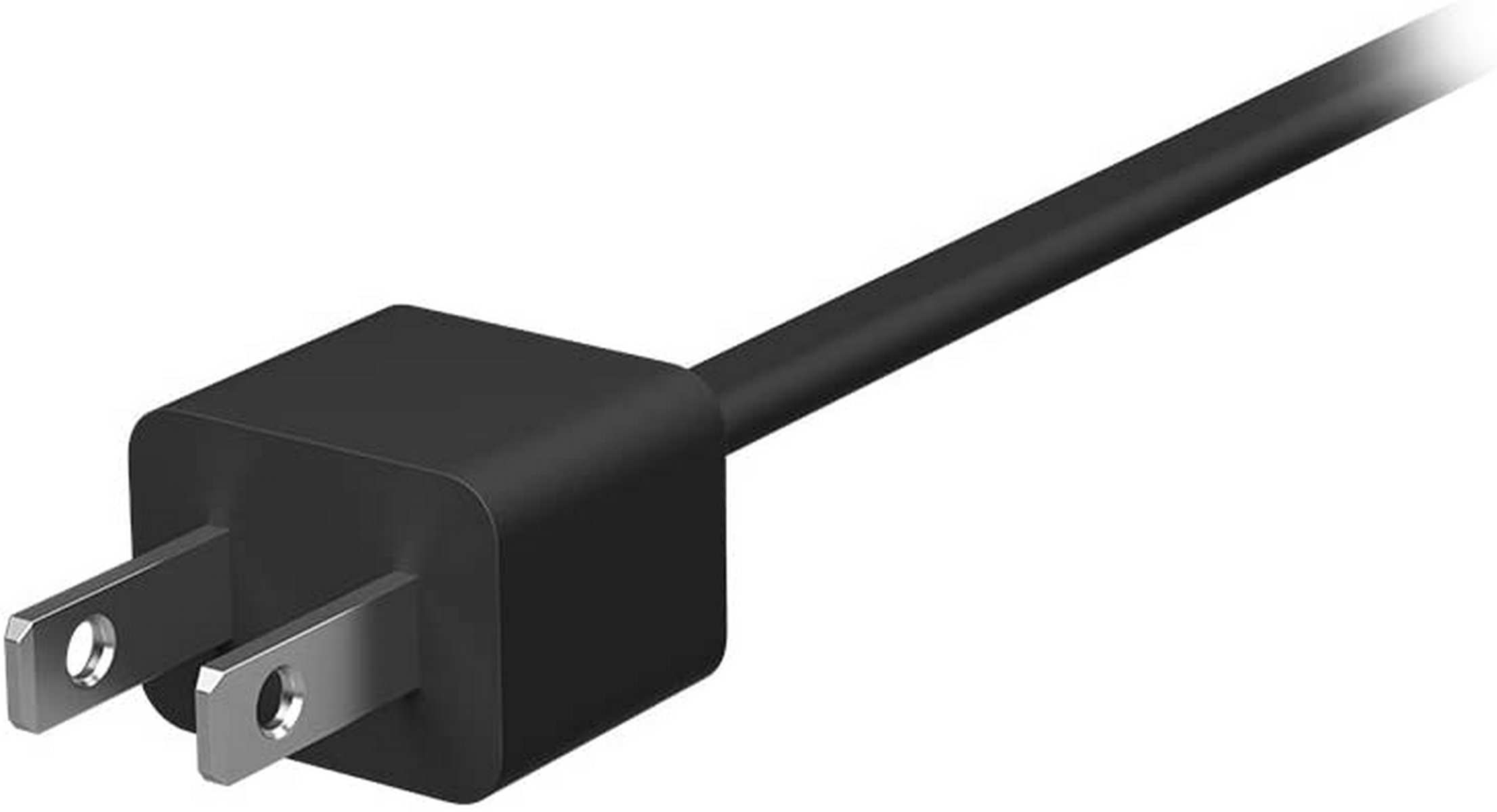 Cavo di alimentazione nero con spina americana. La spina è quadrata con due pin metallici.