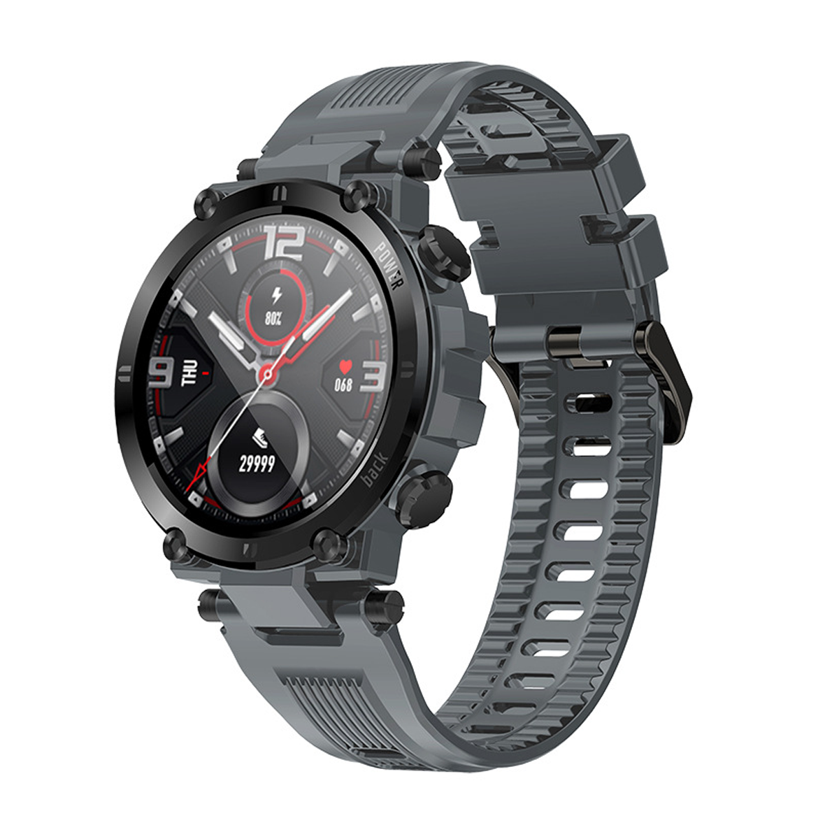 BRIGHTAKE Smartwatch Fitness-Tracker: Blutdruck, Schlafüberwachung & Grau Silikon, Herzfrequenz Smartwatch
