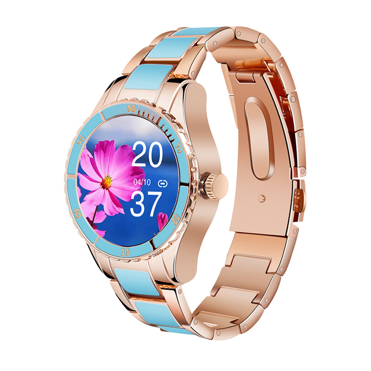 BRIGHTAKE Smart Watch Gold Frauen Schrittzähler Herzfrequenzmesser Bluetooth Blau Talk Metall, Smartwatch Übung Uhr