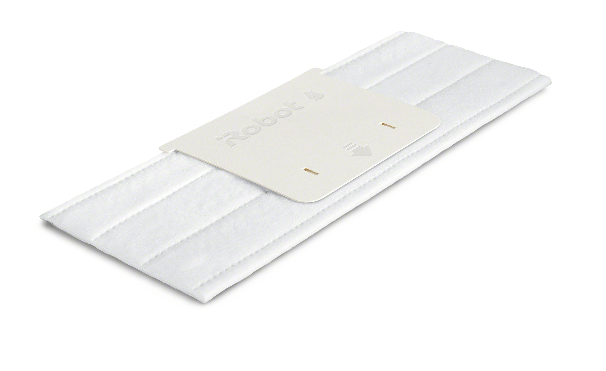 Una almohadilla blanca para una aspiradora robot, con una placa de montaje blanca.