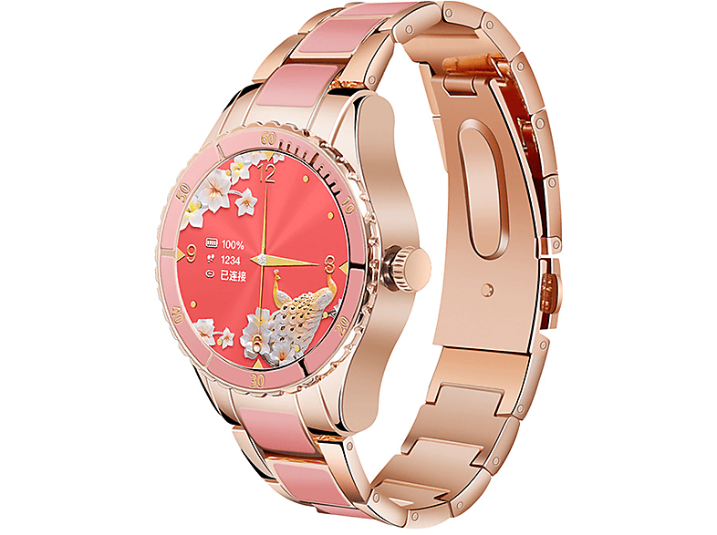 BRIGHTAKE Smart Watch Gold Frauen Uhr Übung Smartwatch Schrittzähler Bluetooth Metall, Gold Talk Herzfrequenzmesser