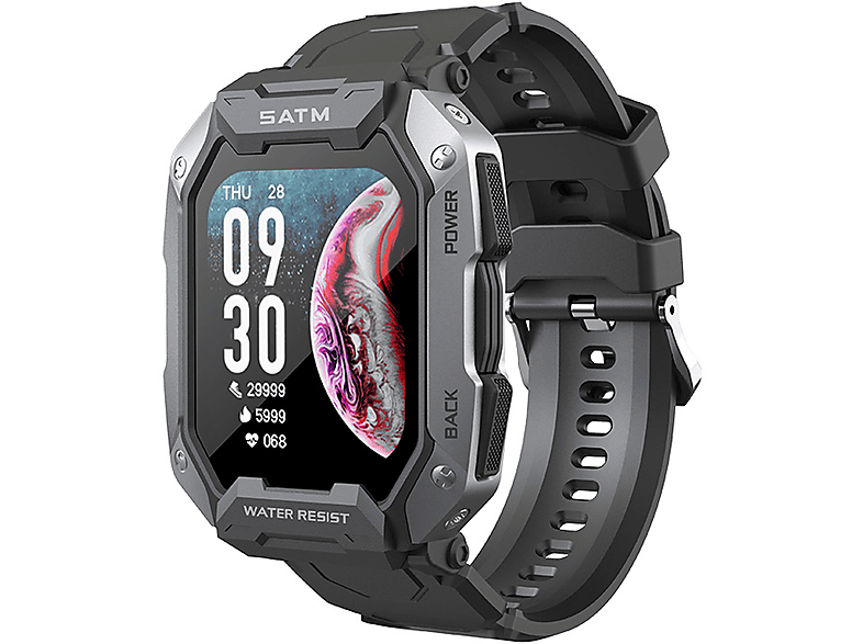 BRIGHTAKE Smartwatch Schwarz Wetter Schwarz Silikon, Musik Sportarmband Smartwatch