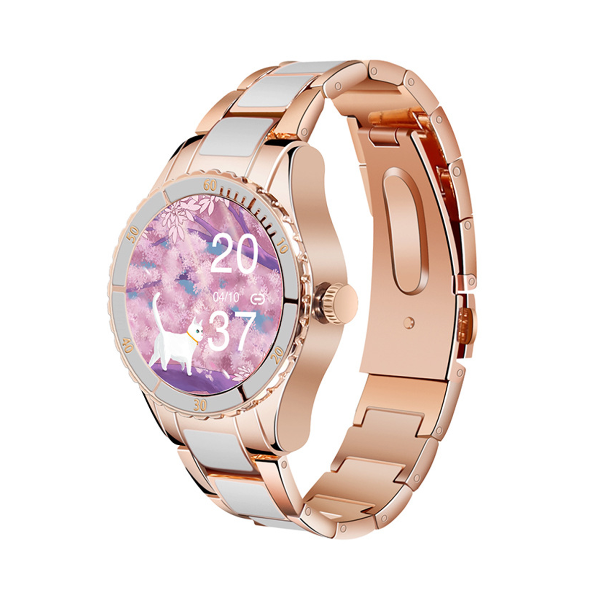 Schrittzähler Gold Watch Talk Bluetooth Smart Frauen Smartwatch Übung Uhr Herzfrequenzmesser Metall, BRIGHTAKE Weiß