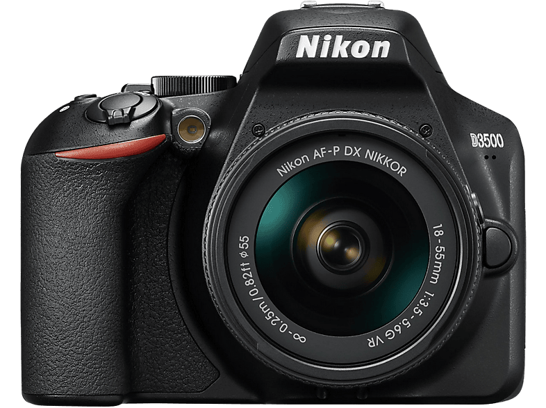 NIKON D 3500 Spiegelreflexkamera, DX (VR, AF-P VBA550K001 AF-P), 18-55 - 18-55 mm VR Megapixel, DX, Schwarz Objektiv + 24,2