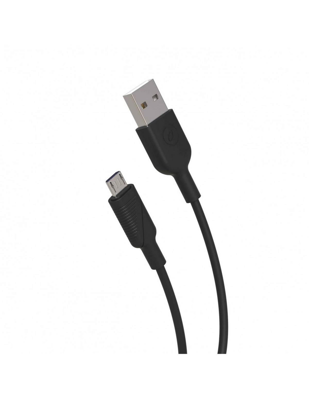 Cable USB negro con conector USB-A y micro-USB, sobre fondo blanco.