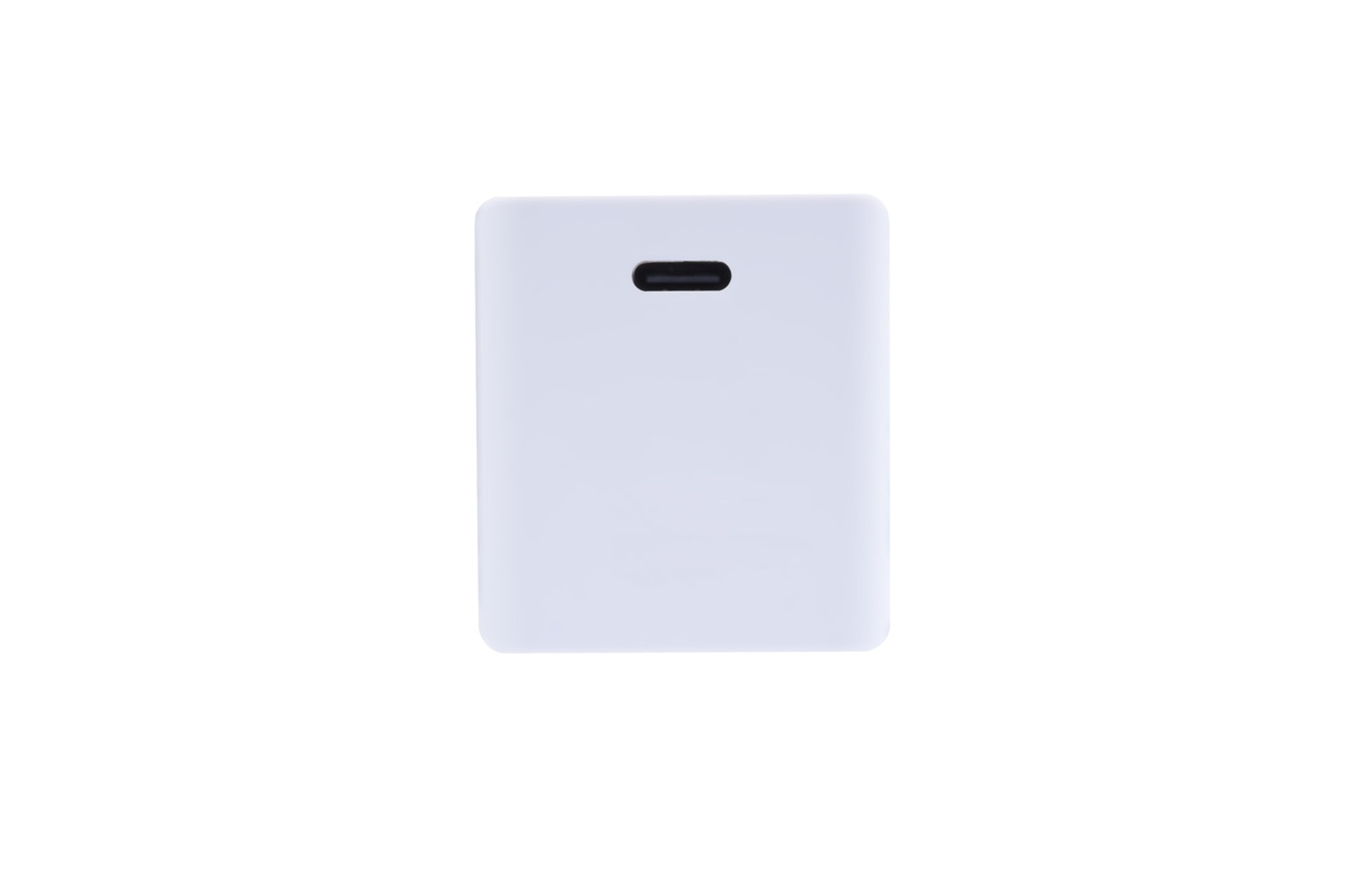 Dispositivo electrónico blanco con un agujero negro. Diseño minimalista.