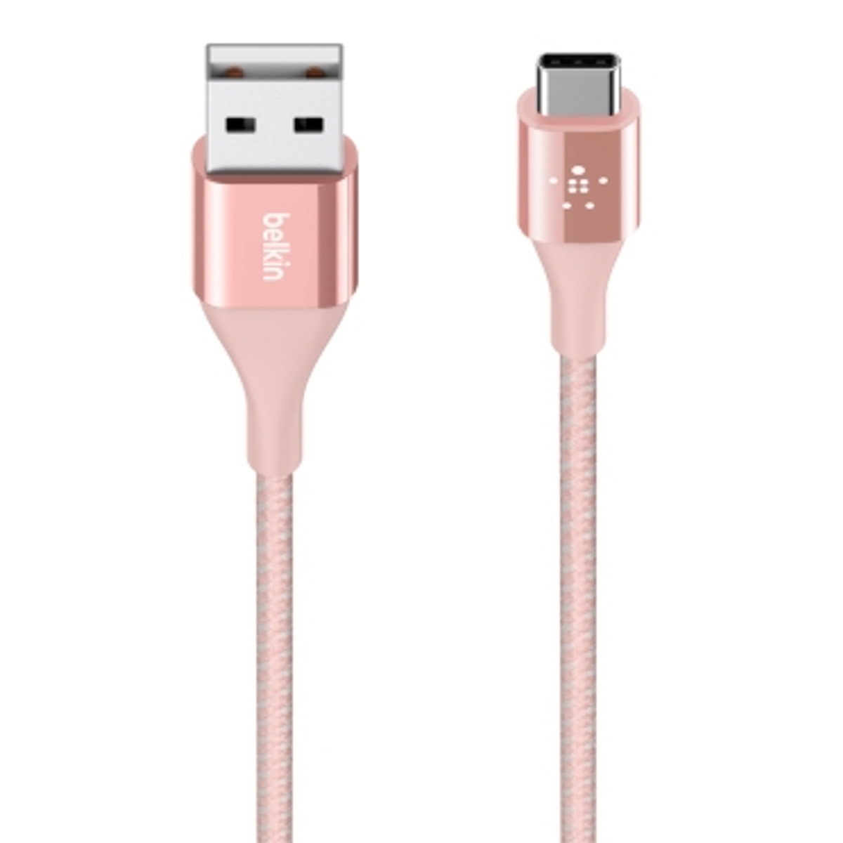 Rosa Belkin USB-C-Ladekabel, weißer Hintergrund. USB- und USB-C-Enden sind gezeigt.