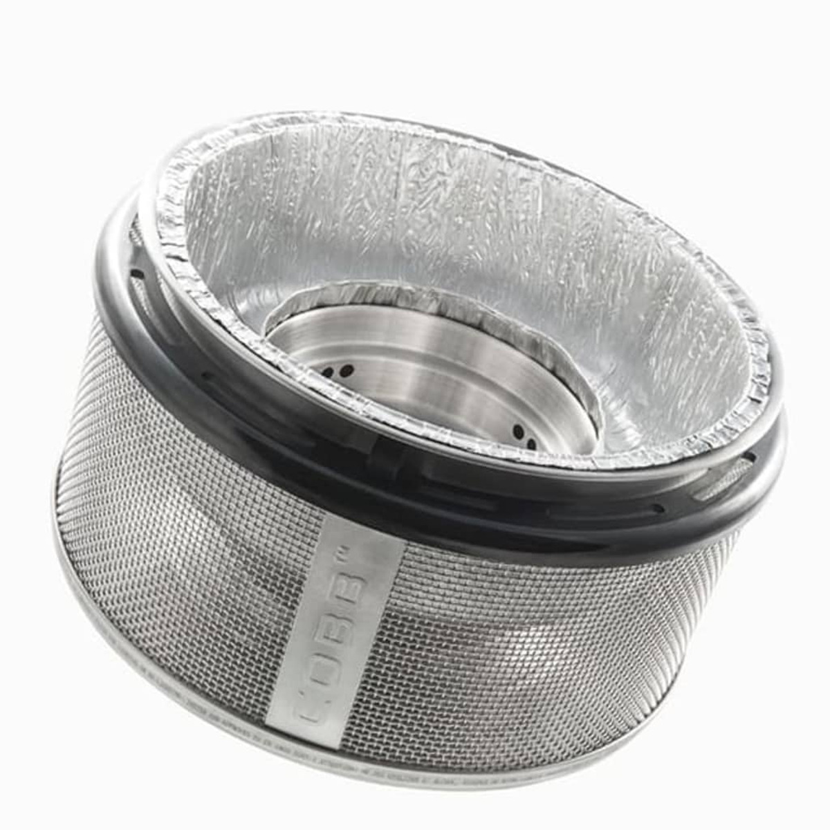 Metalowy filtr powietrza z siatkową obudową i srebrnym wnętrzem.