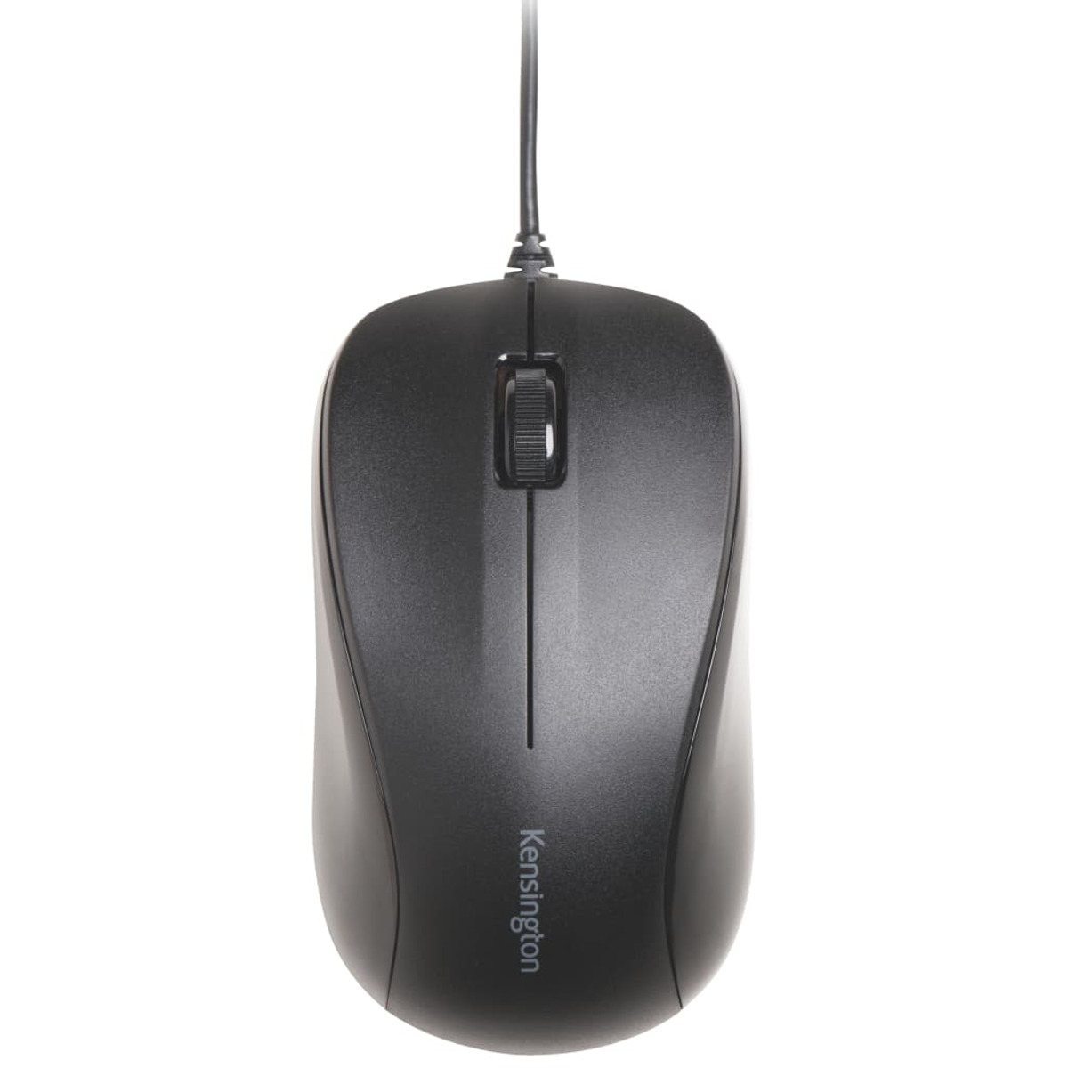 Ratón de ordenador negro con rueda de desplazamiento y la marca 'Kensington'.