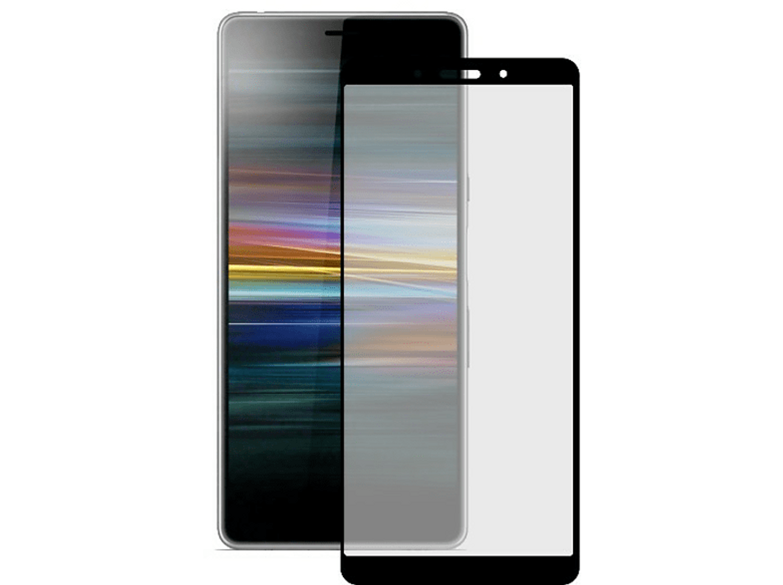 Uno smartphone con protezione schermo applicata. La protezione è trasparente, il telefono è nero.
