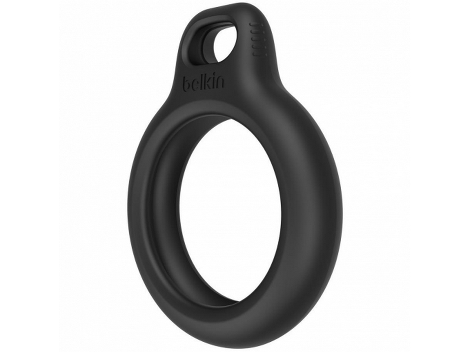 Czarny uchwyt Belkin AirTag. Jest to okrągłe akcesorium w kształcie pierścienia.