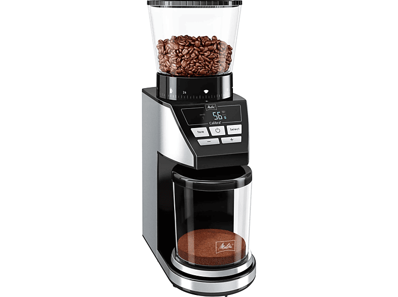 MELITTA 1027-01 E CALIBRA ELEK KAFFEEMUEHLE Kaffeemühle Schwarz/Edelstahl  (160 Watt, Kegelmahlwerk aus Stahl) | SATURN