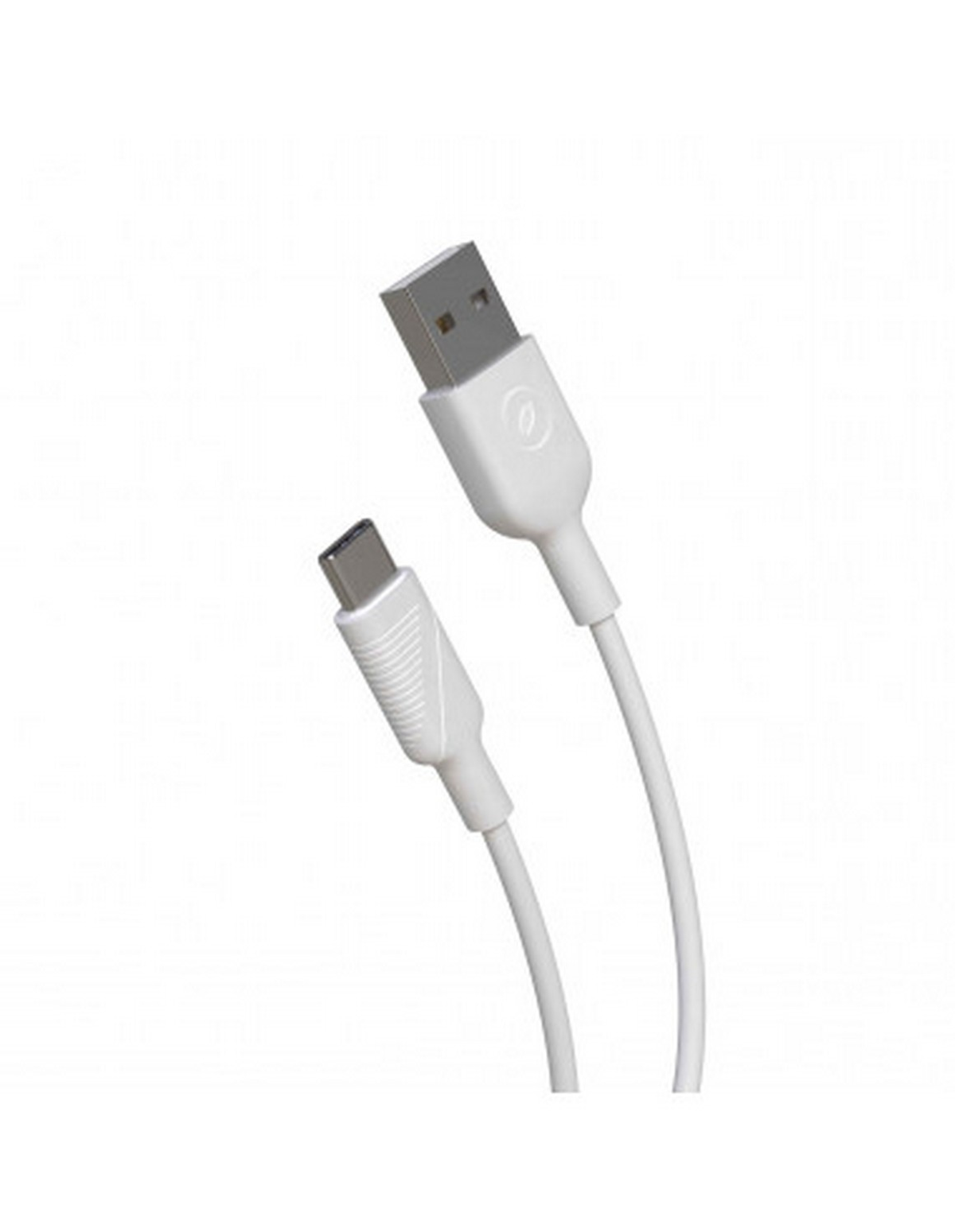 Cavo da USB a USB-C bianco su sfondo bianco. Il cavo è flessibile e curvo, connettori visibili.