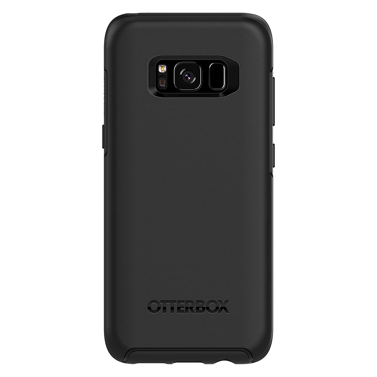 Il retro di una custodia per telefono Otterbox nera.