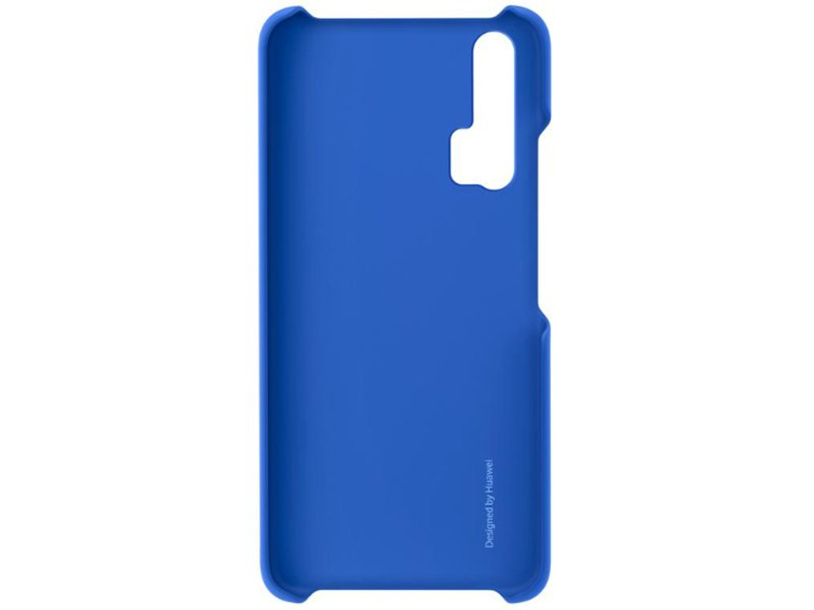 Funda de teléfono azul. La funda es azul sólida, con un recorte para la cámara. Diseñado por Huawei.
