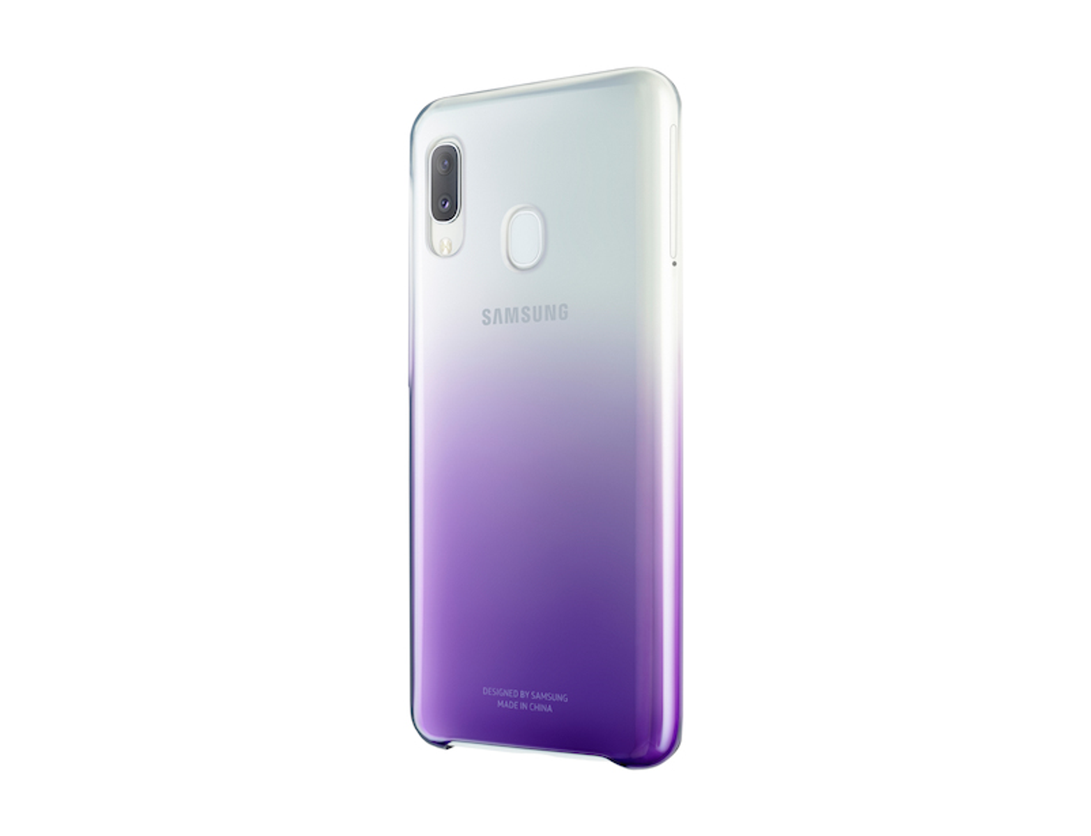 Teléfono blanco y morado. Un teléfono con la parte superior blanca y la inferior morada.