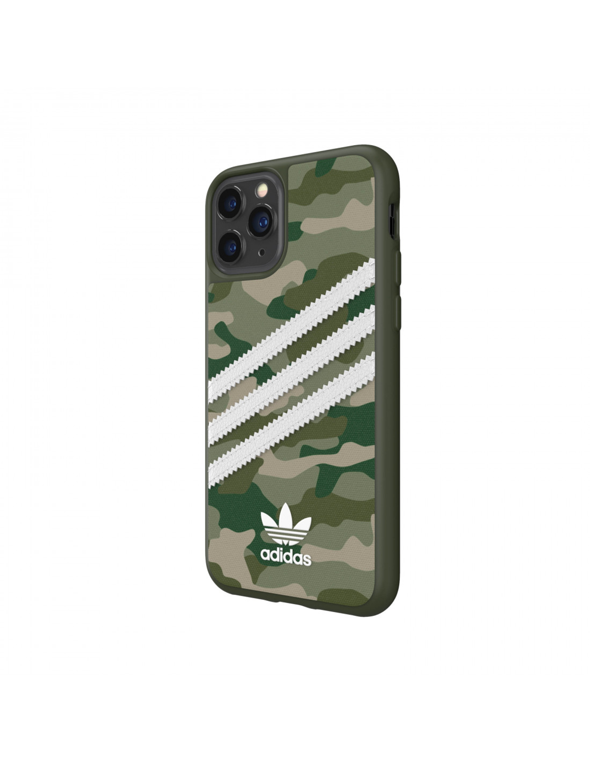 Custodia per telefono mimetica verde con strisce Adidas bianche e logo.