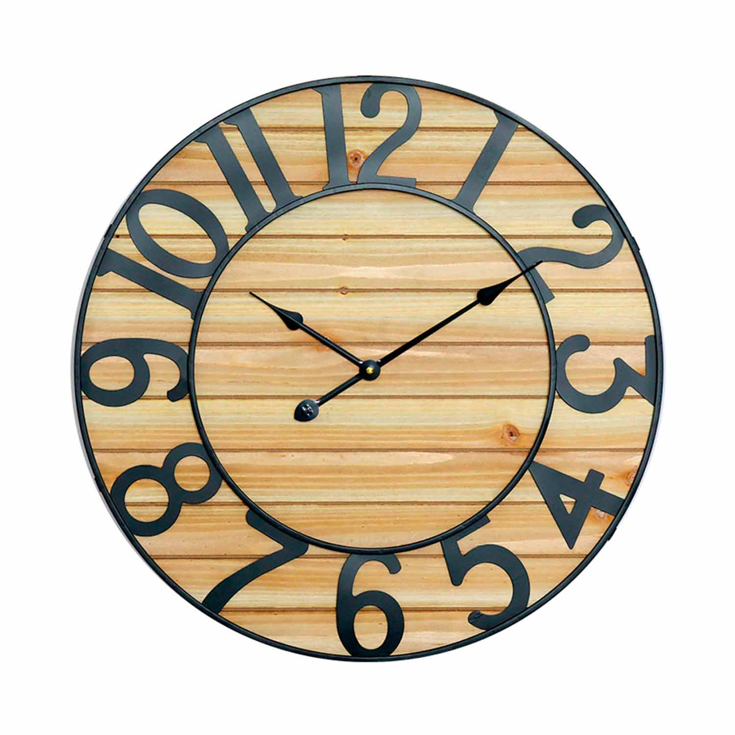 Reloj de Pared - RelojPared-81034 THINIA HOME, Negro/Madera clara