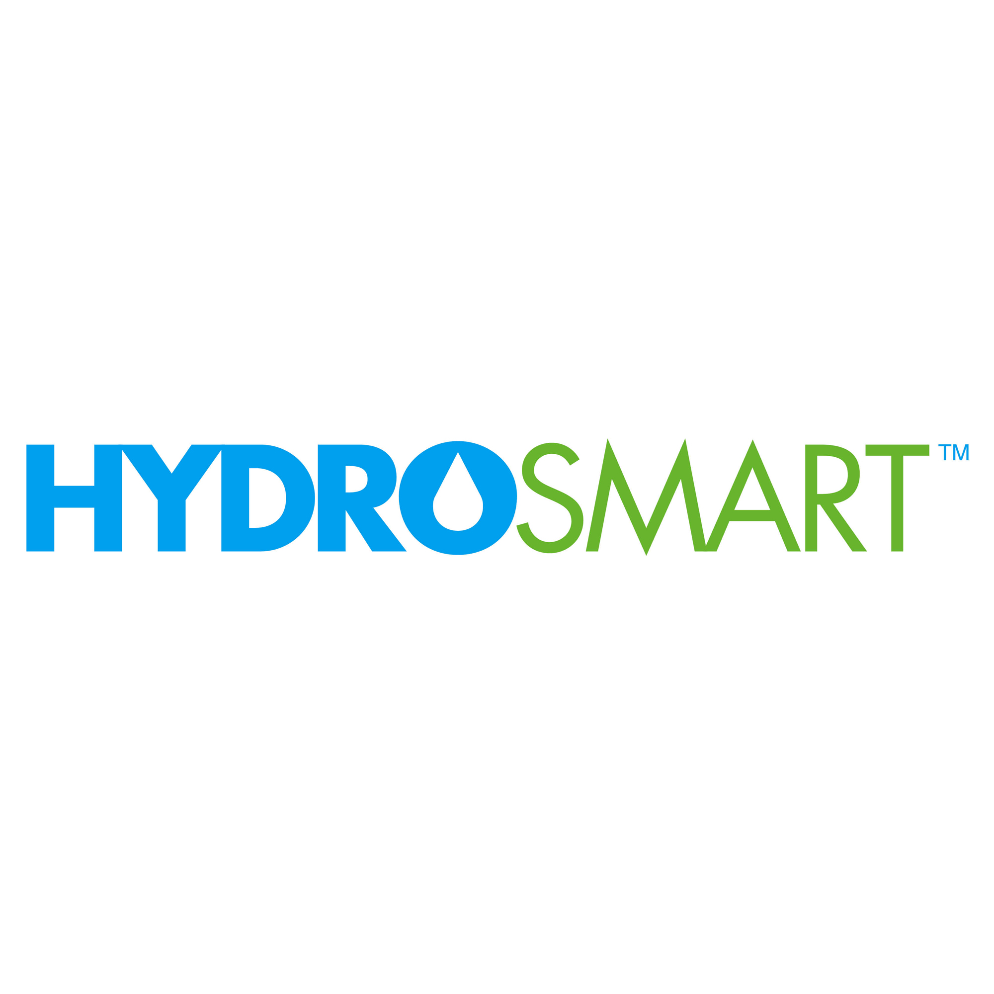 Logo Hydrosmart. Niebieskie słowo "HYDRO" z kroplą wody i zielone słowo "SMART".