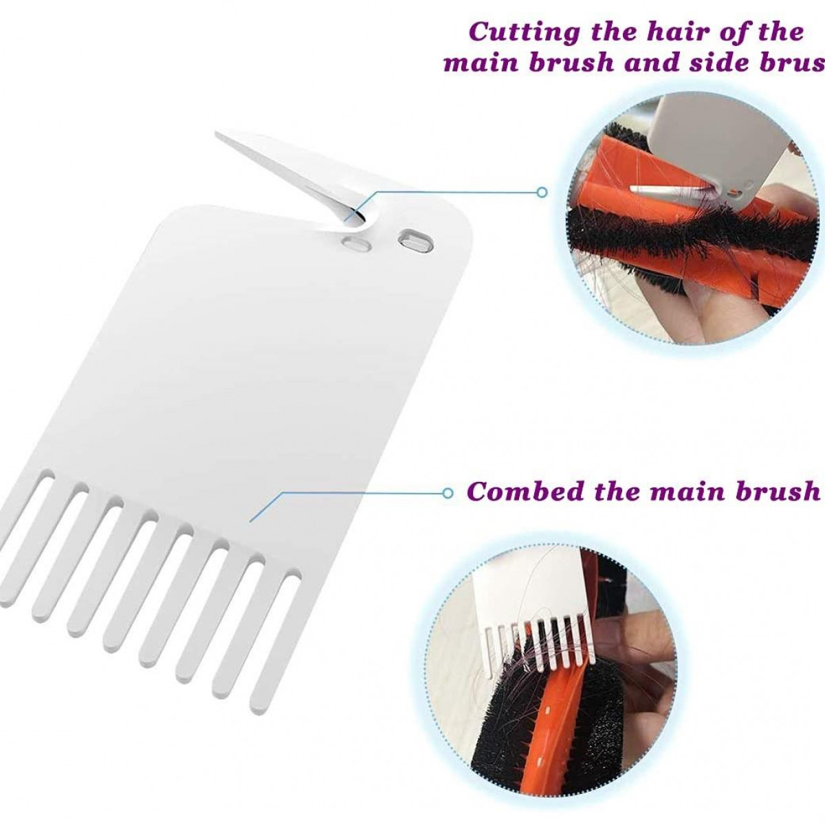 Schemat pokazujący grzebień do czyszczenia szczotki. Białe i pomarańczowe części szczotki.