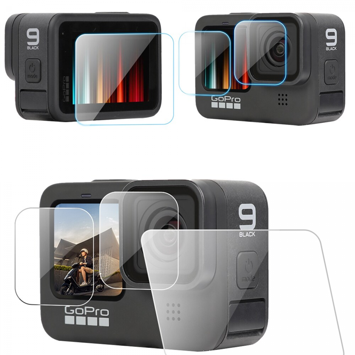 INF GoPro Hero 9 Hülle Schwarz mit Zubehör schwarz und Displayschutz Kameratasche