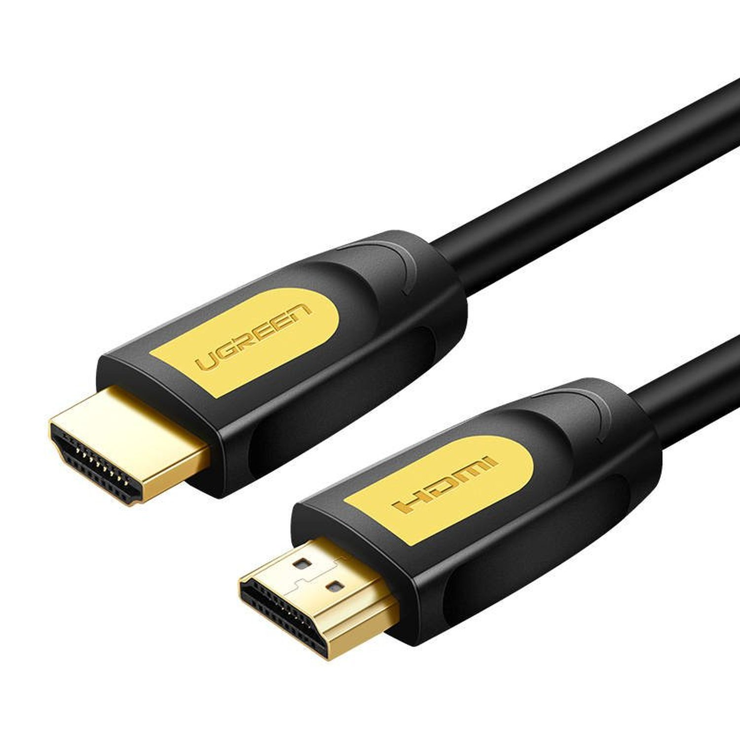 Zwei schwarze HDMI-Kabel mit goldenen Steckern und dem UGREEN- und HDMI-Logo darauf.