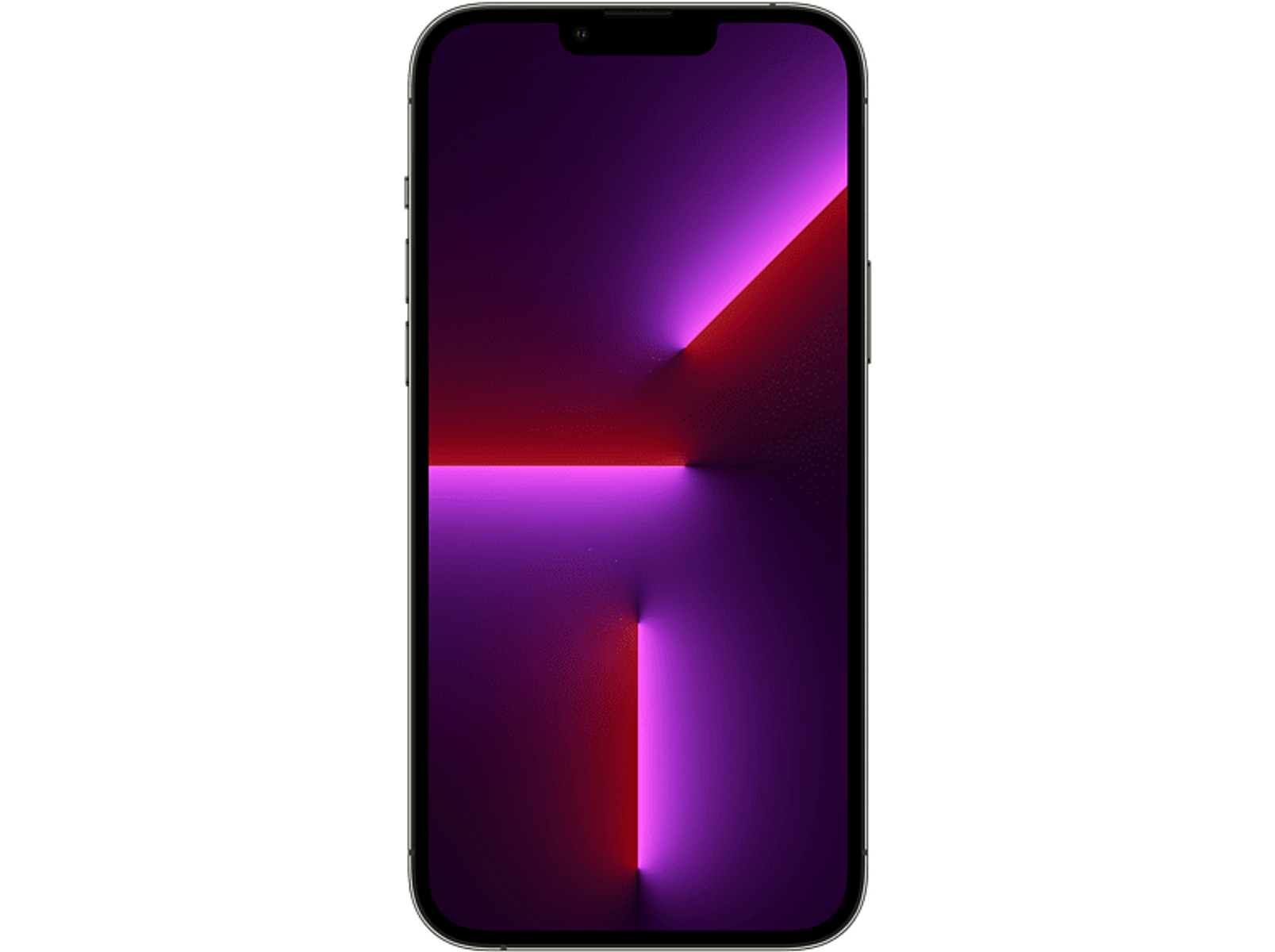 Wyświetlacz iPhone'a z jasną, kolorową tapetą, odcieniami fioletu i czerwieni.