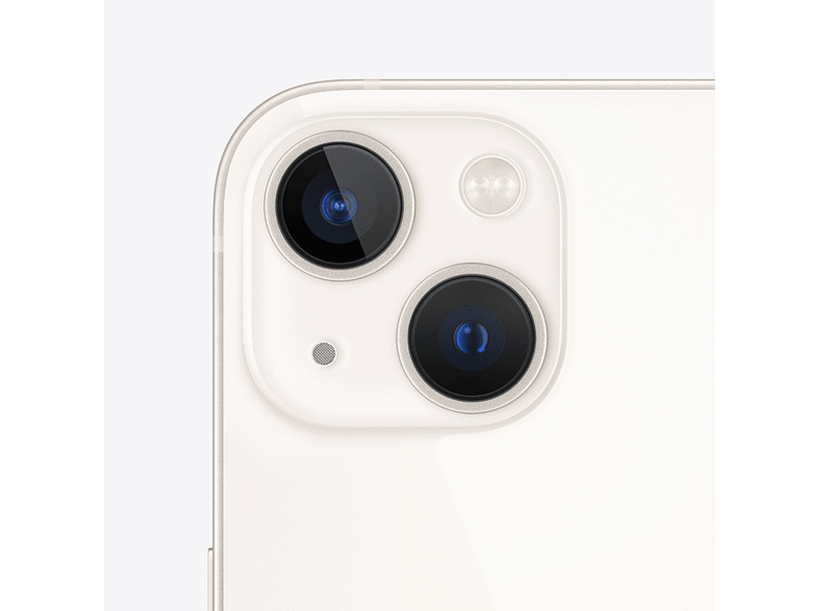 Zbliżenie aparatu w telefonie. Dwa obiektywy i lampa błyskowa na białej powierzchni.