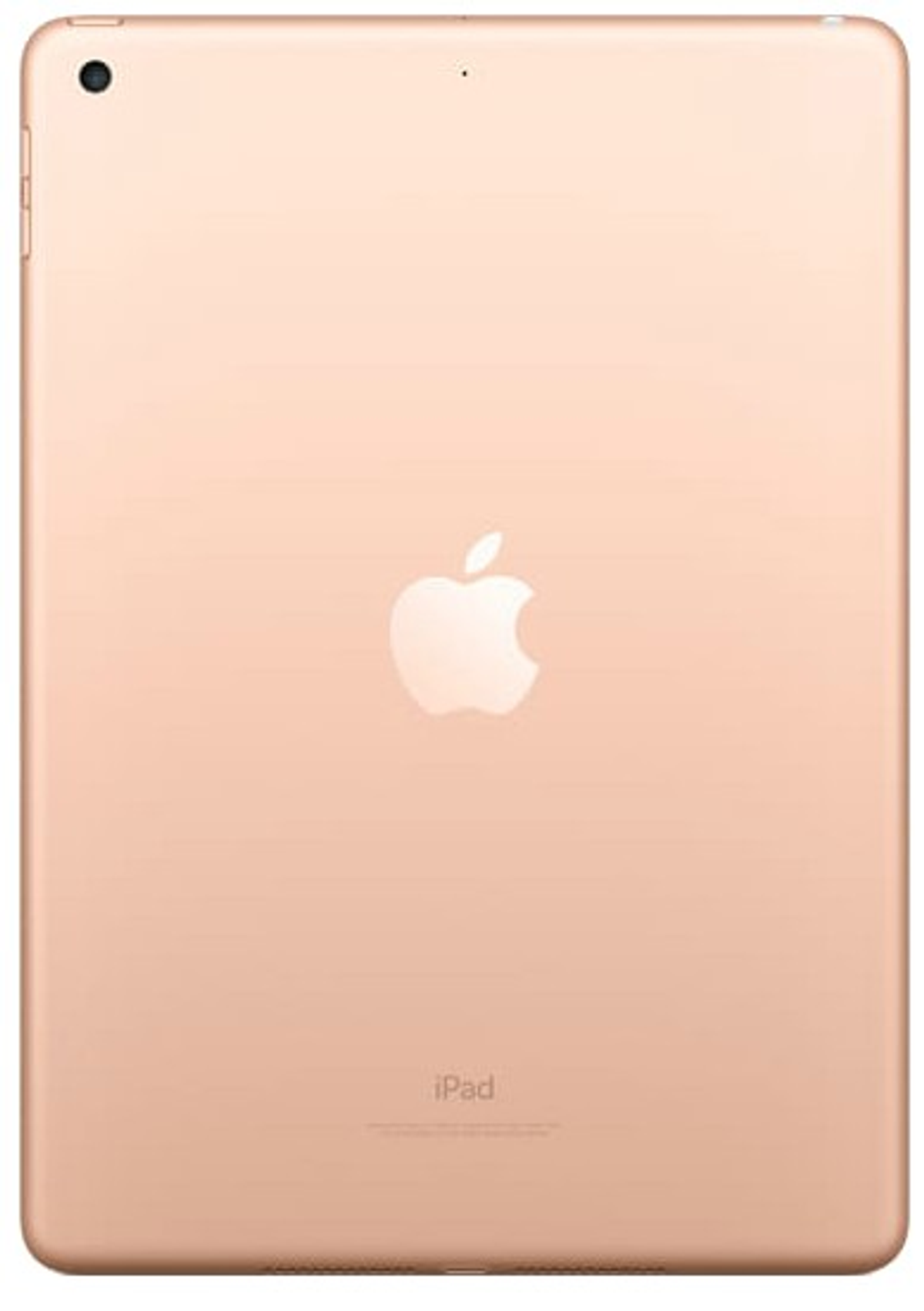 Die Rückseite eines goldenen iPads mit dem Apple-Logo in der Mitte.
