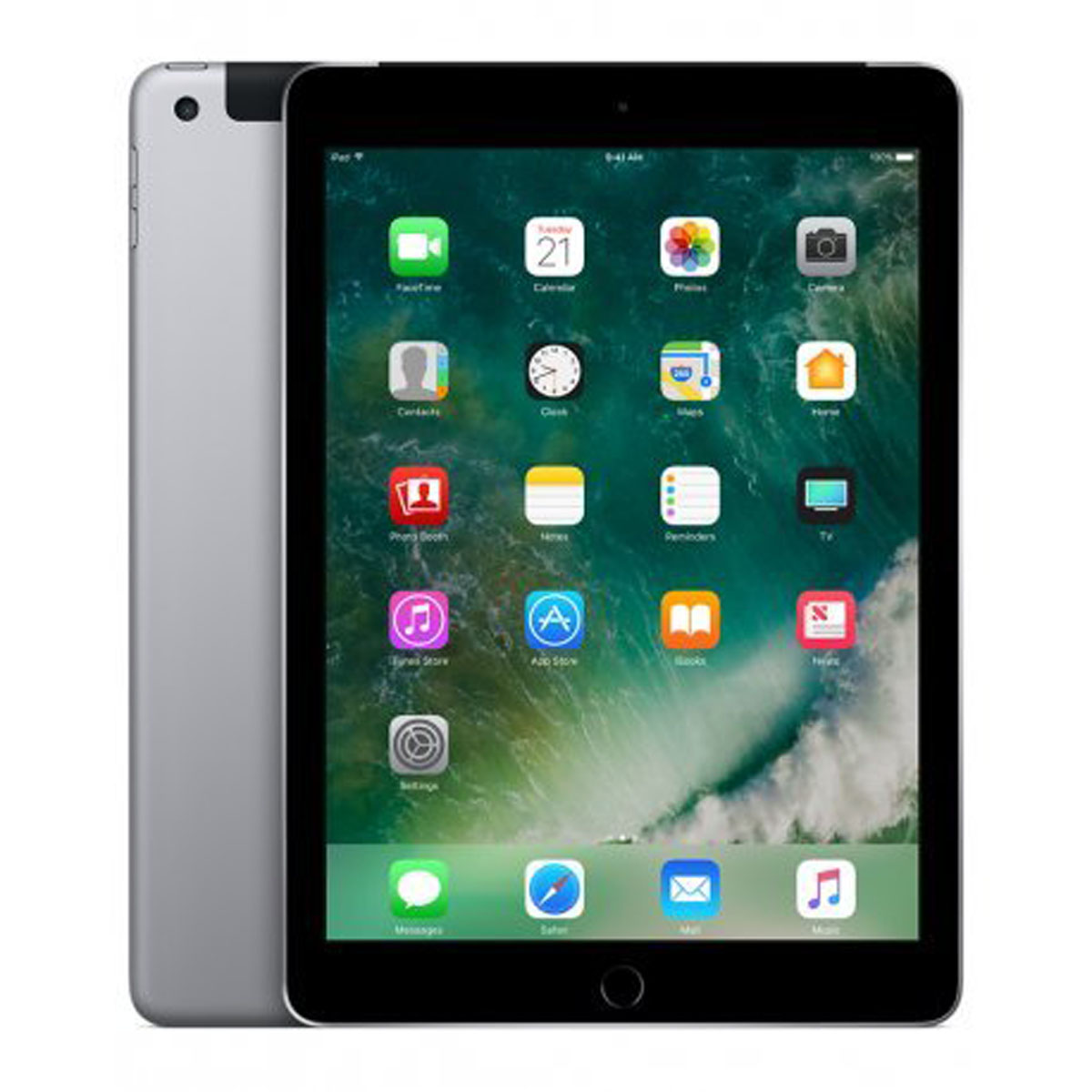 iPad argenté affichant l'écran d'accueil avec des icônes d'applications à côté d'un autre iPad.