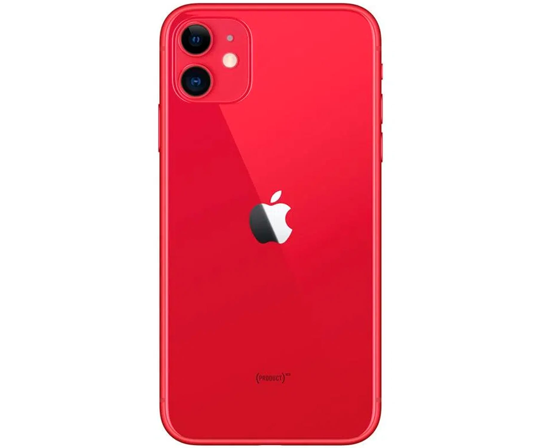 Un iPhone rojo con el logo negro de Apple sobre fondo blanco.