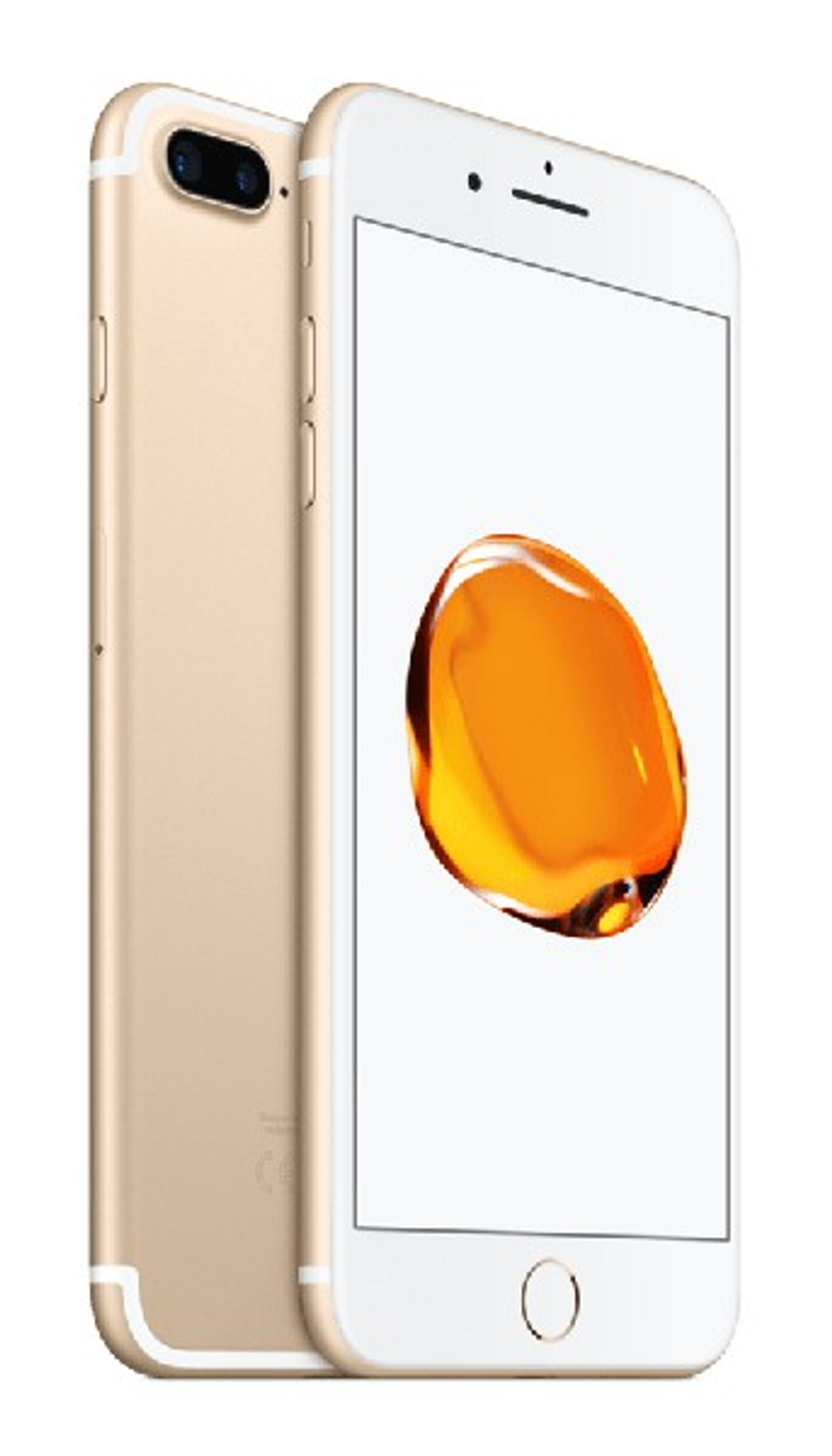 Ein goldenes iPhone, das die Rückseite und die Seite zeigt. Der Bildschirm ist weiß und die Kameralinse sichtbar.