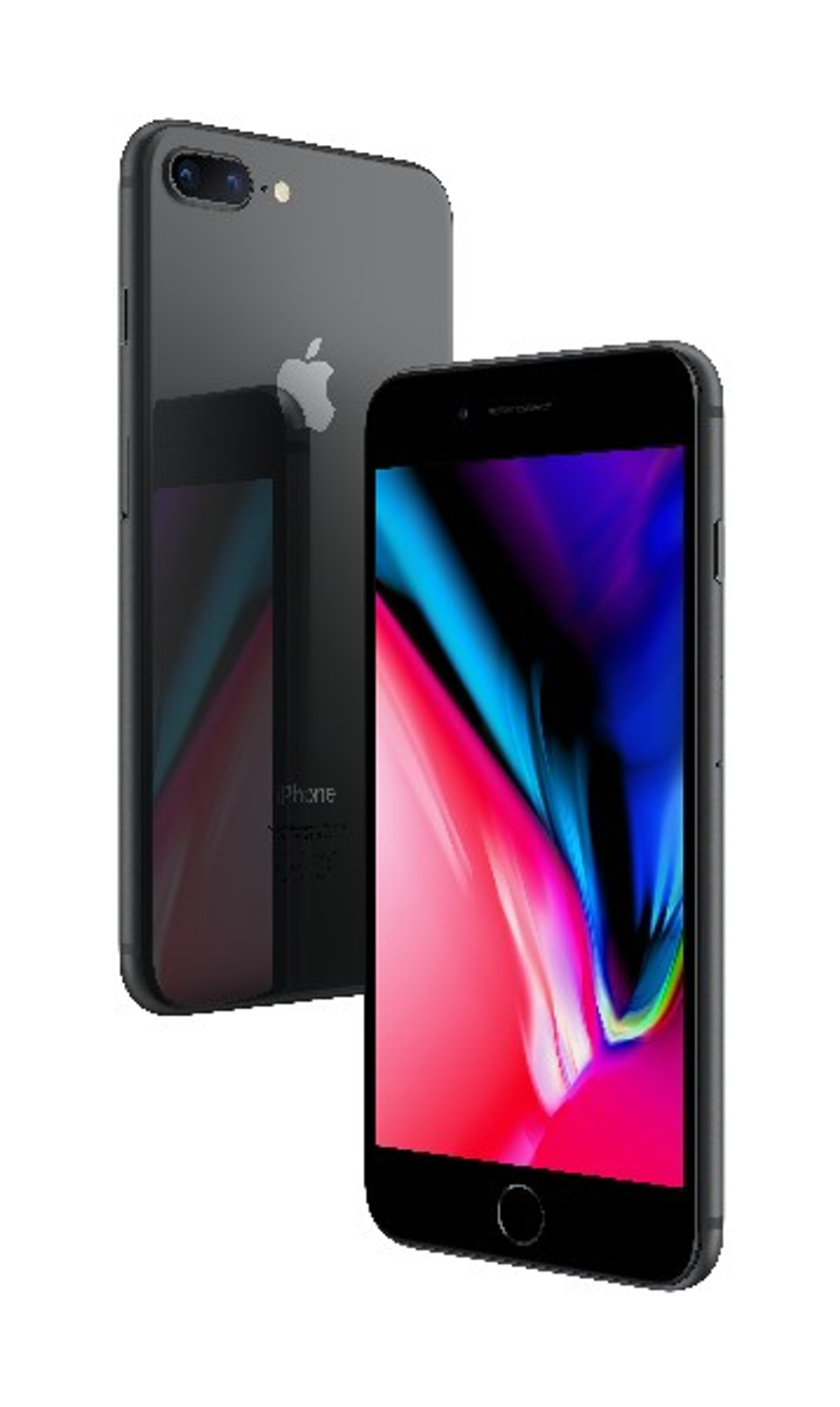 Schwarzes iPhone mit sichtbarer Rückseite, zeigt das Apple-Logo und die Dual-Kamera auf Weiß.