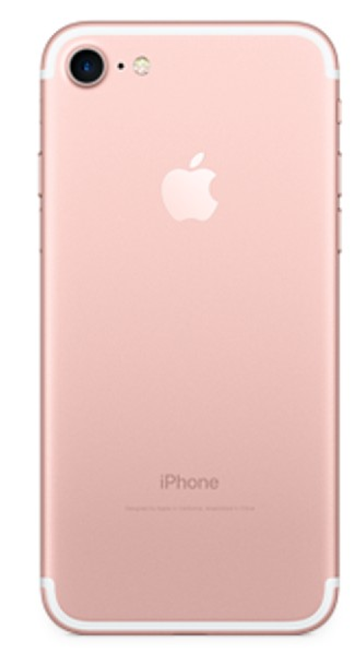 Un iPhone 7 oro rosa, con la fotocamera posteriore in alto a sinistra. Logo Apple al centro.